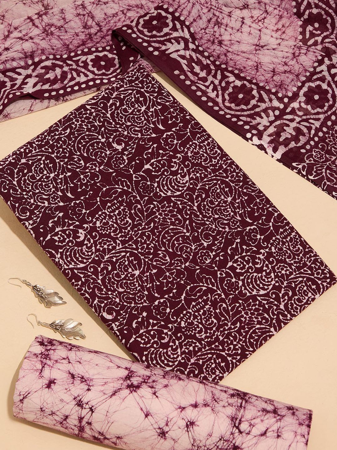 

Taneira Floral Dyed Pure Cotton Unstitched Dress Material, Brown