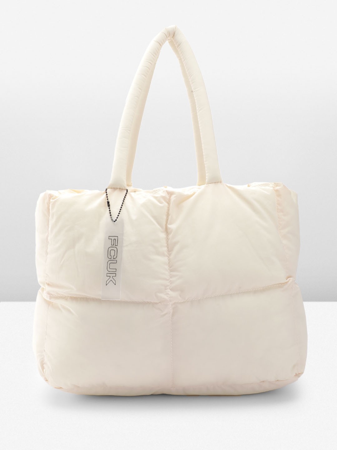 

FCUK PU Structured Shoulder Bag with Quilted Detail, Off white