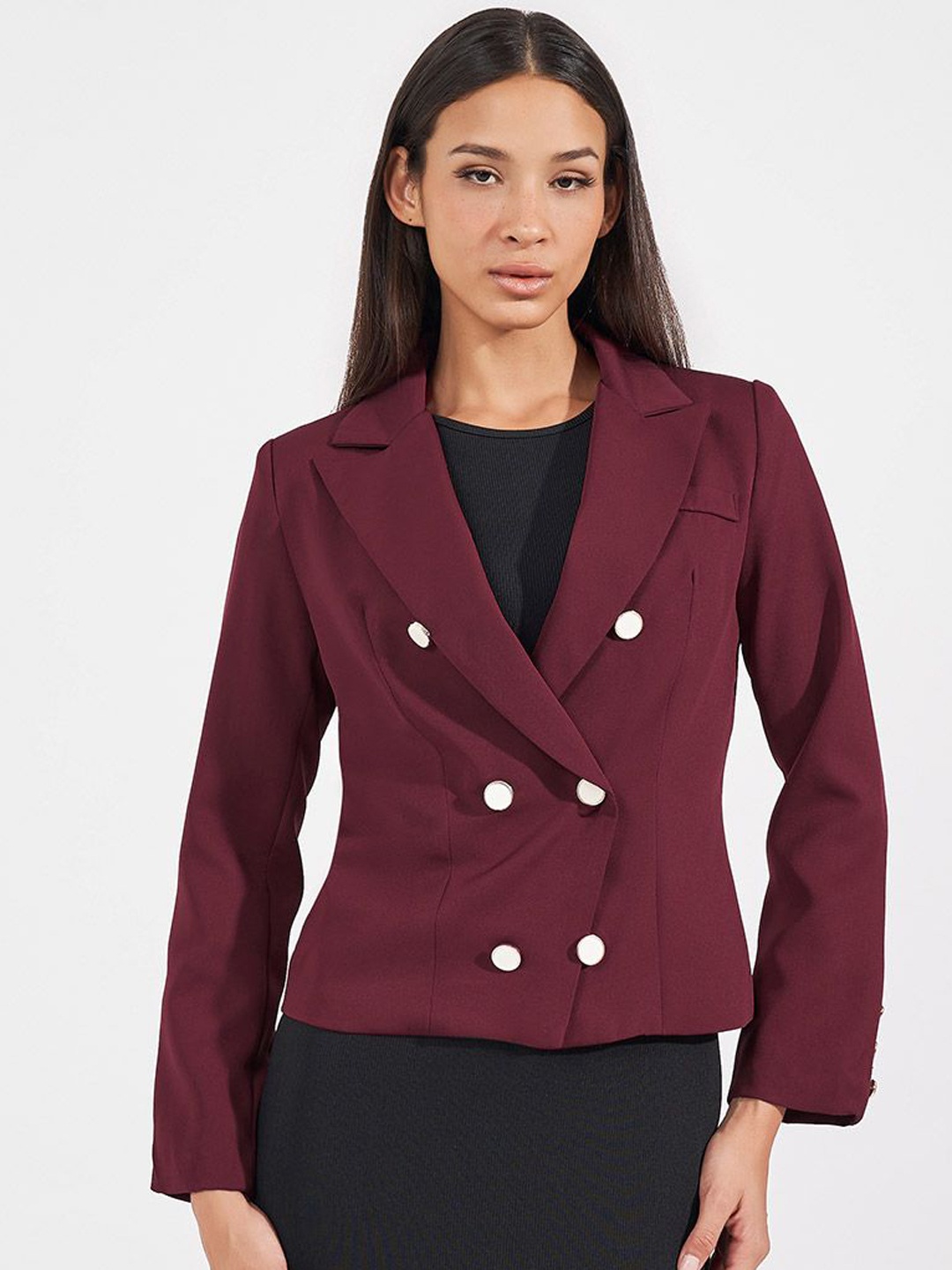 

Styli Women Short Length Regular Fit Double Breasted Blazer, Red