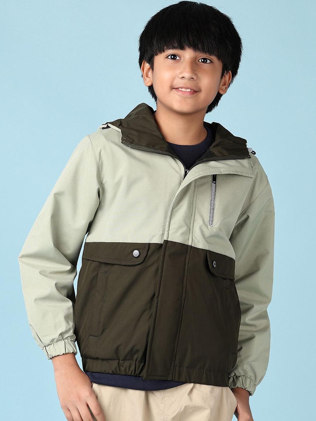 

V-Mart Boys Hooded Colourblocked Cotton Casual Bomber Jacket, Olive
