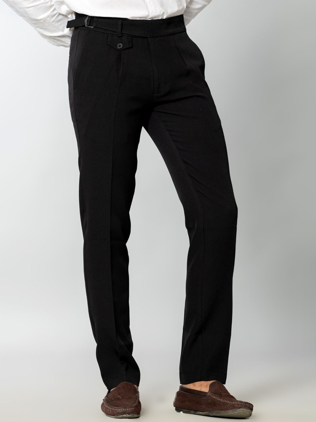 

el cielo Men Sharp Skinny Fit Easy Wash Pleated Trousers, Black