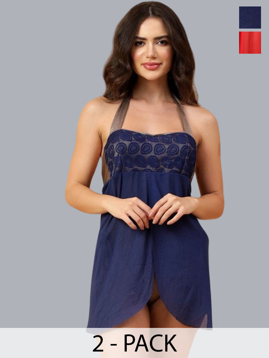 

Velvi FIGURE Women Self Design Baby Doll, Blue