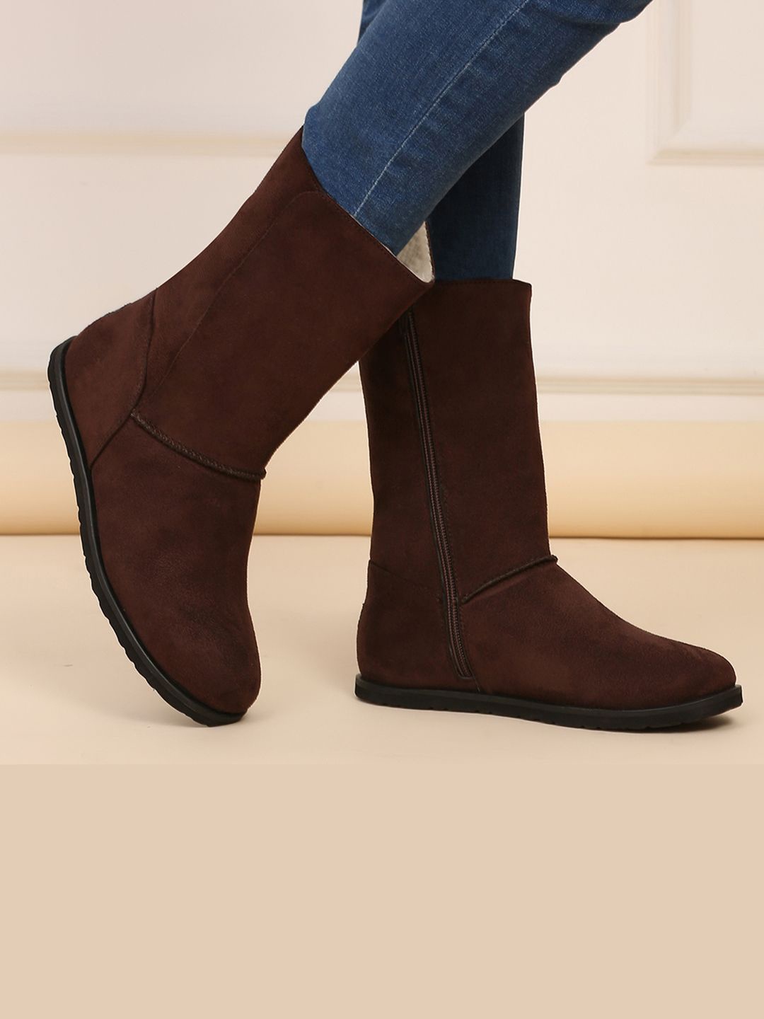 

yoho Women High-Top Uggs Boot Suede Leather Finish Winter Boot M-004, Burgundy