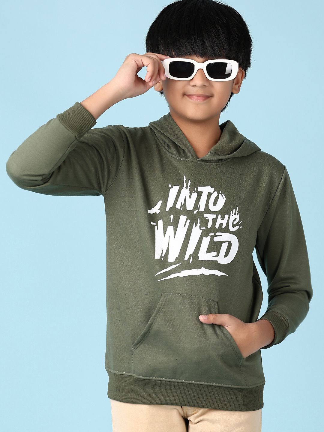 

V-Mart Boys Typography Printed Hooded Cotton Sweatshirt, Olive