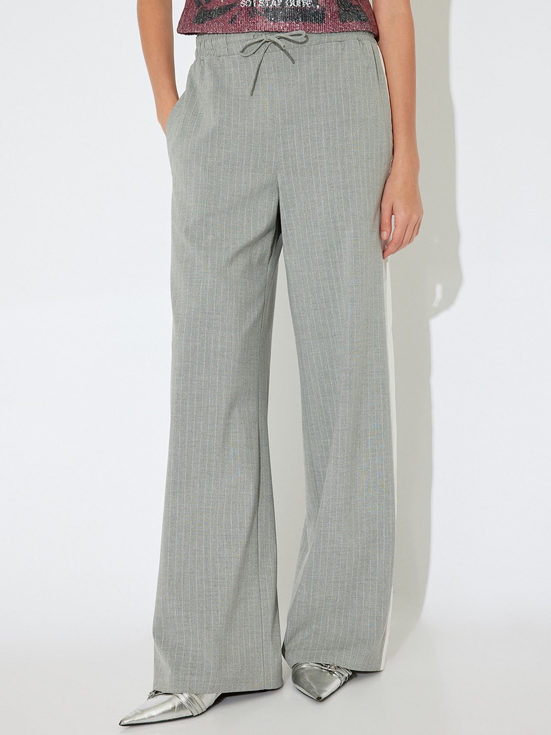 

Koton Women Mid-Rise Striped Trousers, Grey