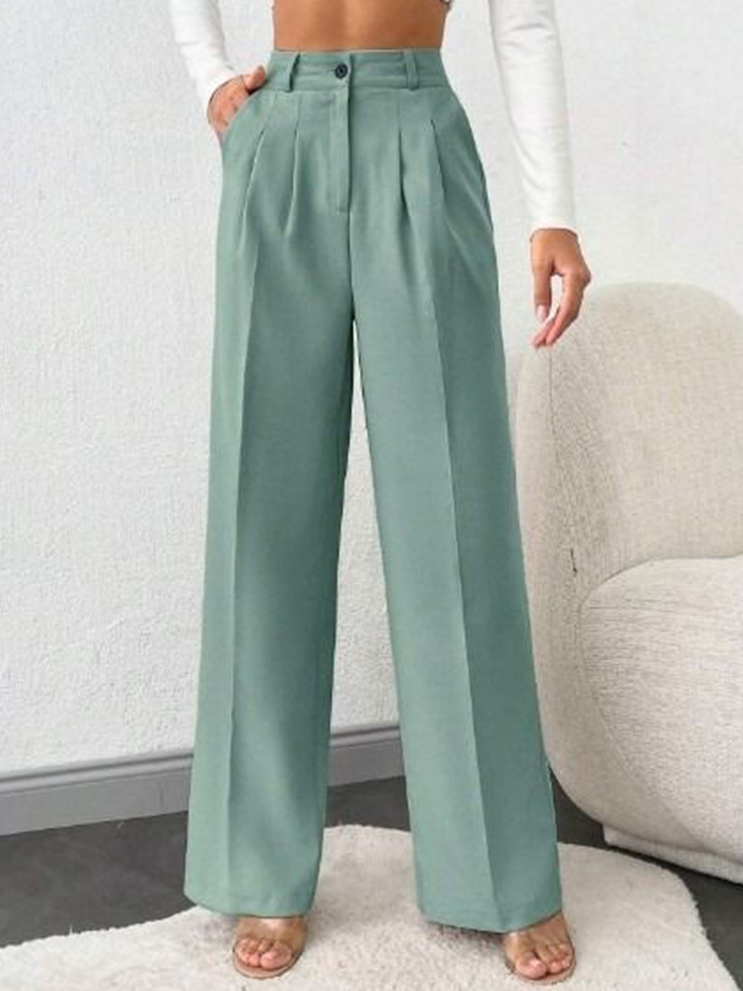 

BROADSTAR Women Pleated Korean Pants, Green