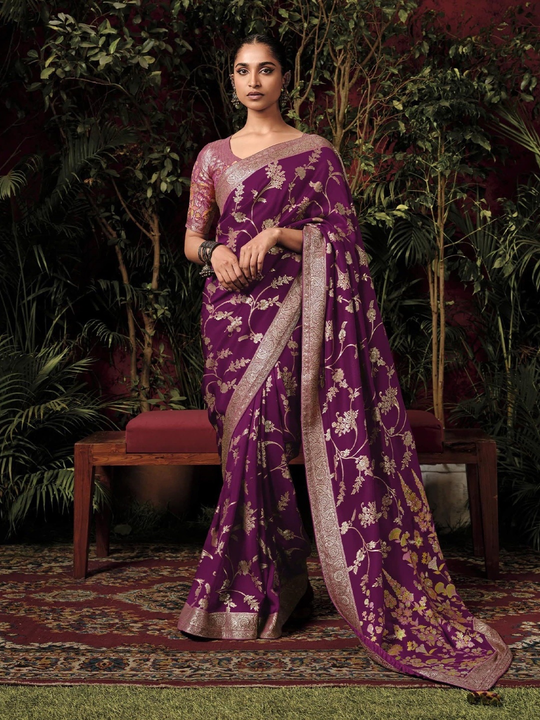 

MAHALASA Woven Design Zari Kanjeevaram Saree, Purple