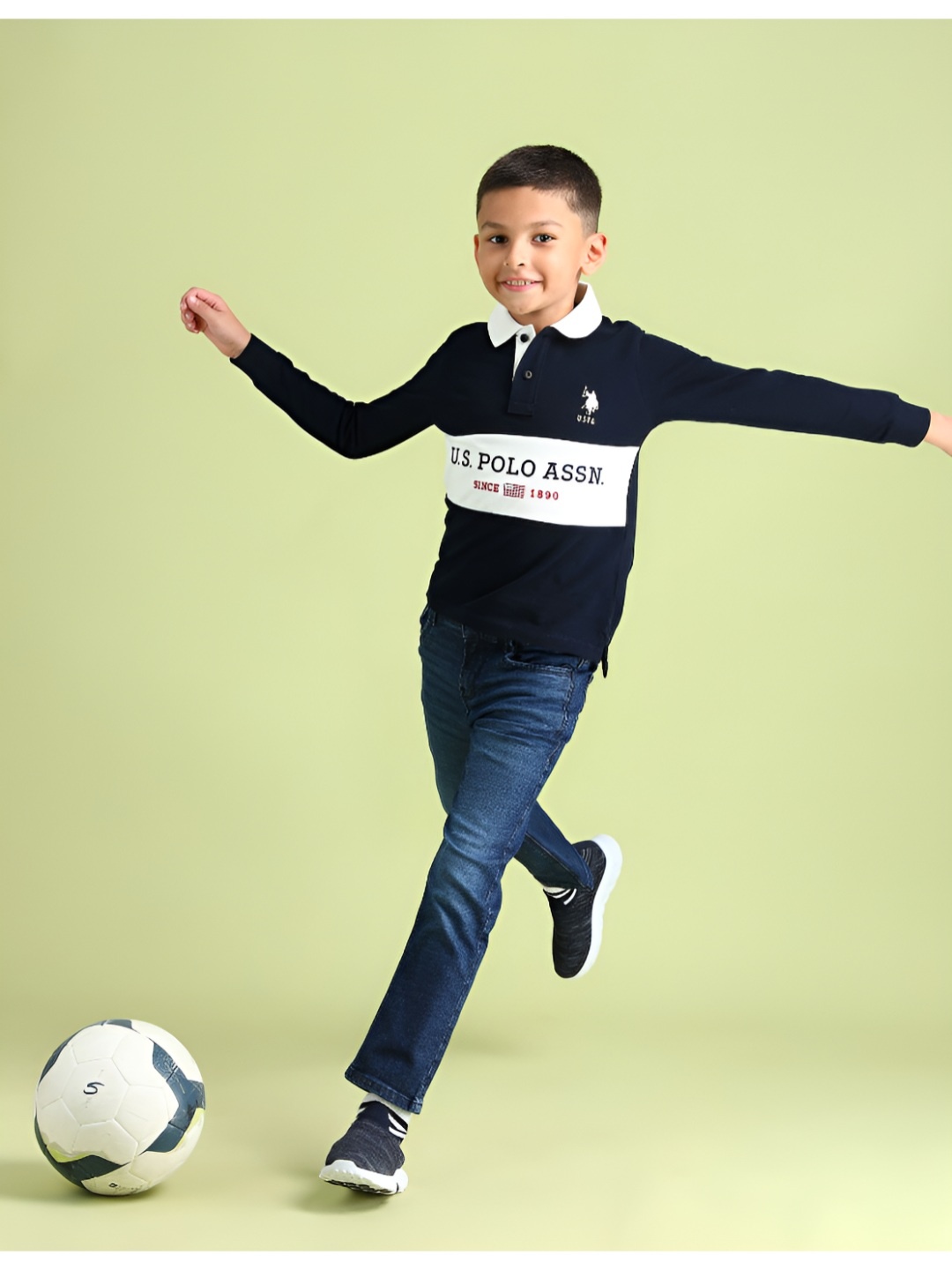 

U.S. Polo Assn. Kids Boys Colourblocked Polo Collar Cotton T-shirt, Navy blue