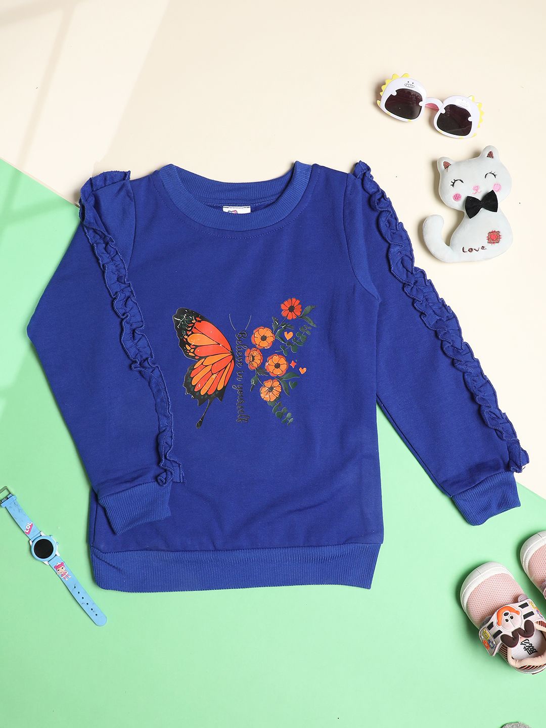 

Cutiekins Girls Graphic Printed Sweatshirt, Navy blue