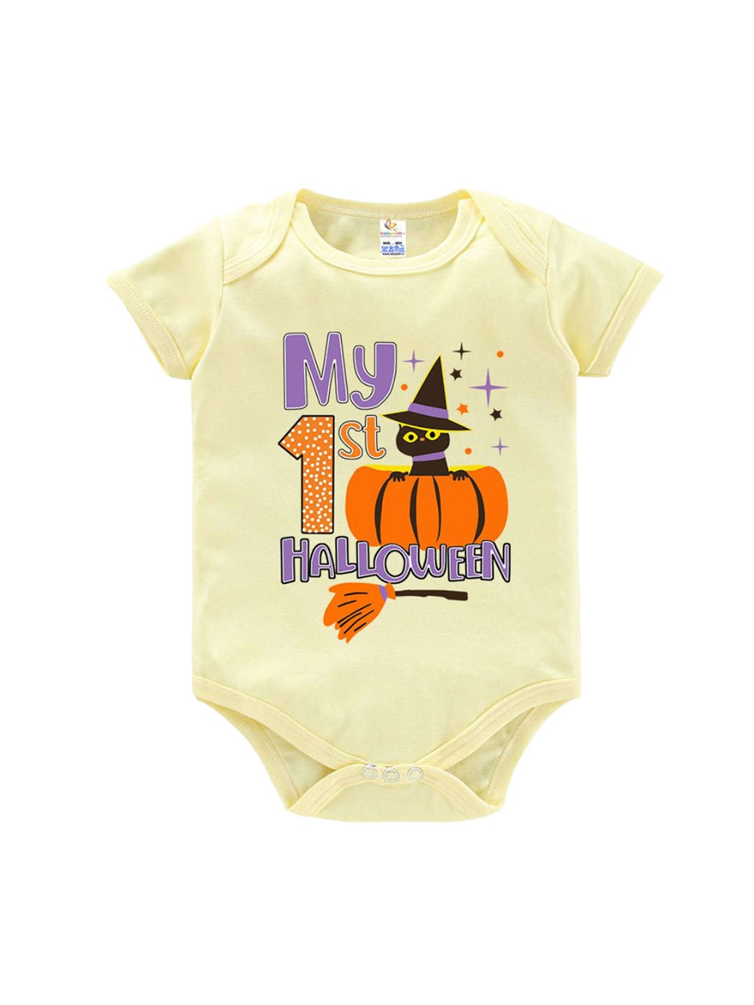 

Babywish Halloween Infants Halloween Printed Half Sleeve Bodysuit, Yellow