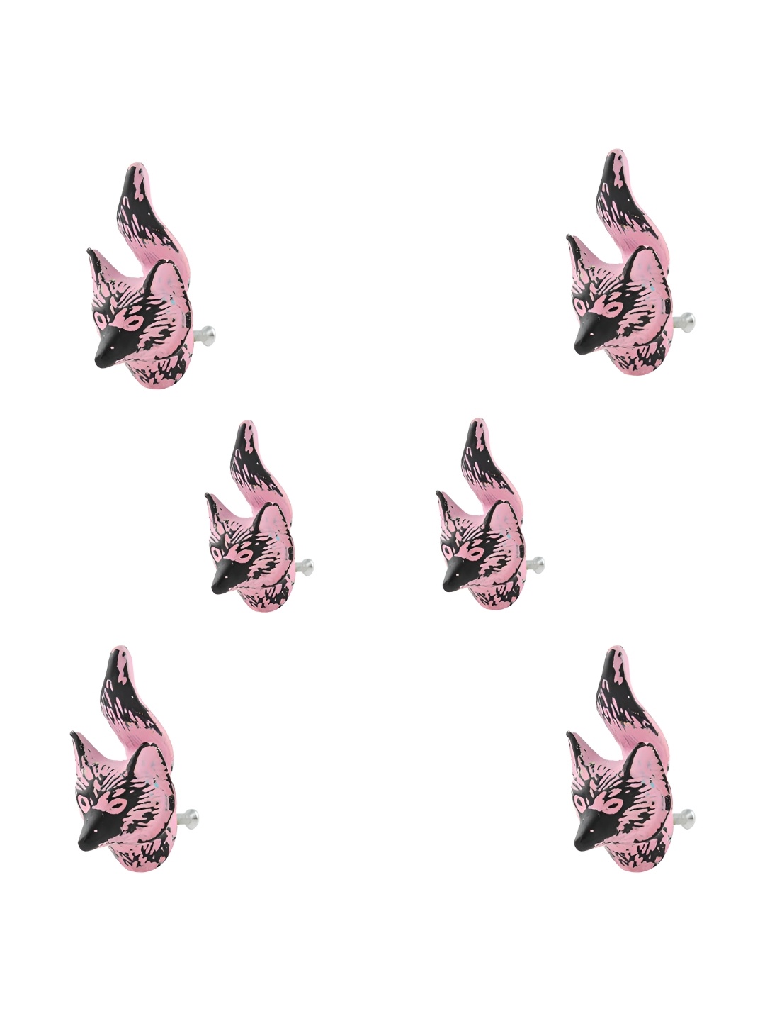 

Indianshelf Set Of 6 Pink Iron Fox Face Knobs