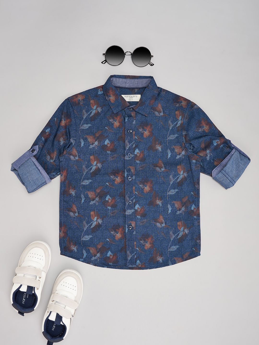 

Pantaloons Junior Boys Spread Collar Floral Printed Cotton Casual Shirt, Blue