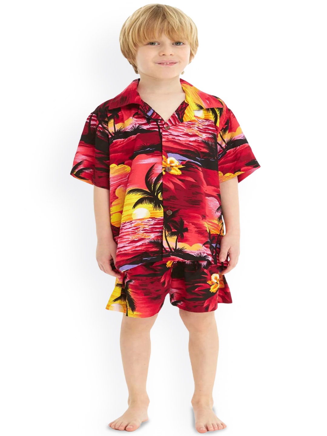 

Cigain Boys Printed Shirt & Shorts Clothing Set, Red