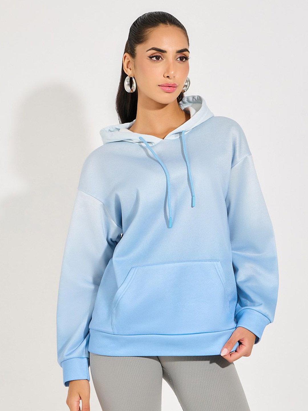 

Styli Women Oversized Fit Regular Length Colorblocked Hoodie, Blue