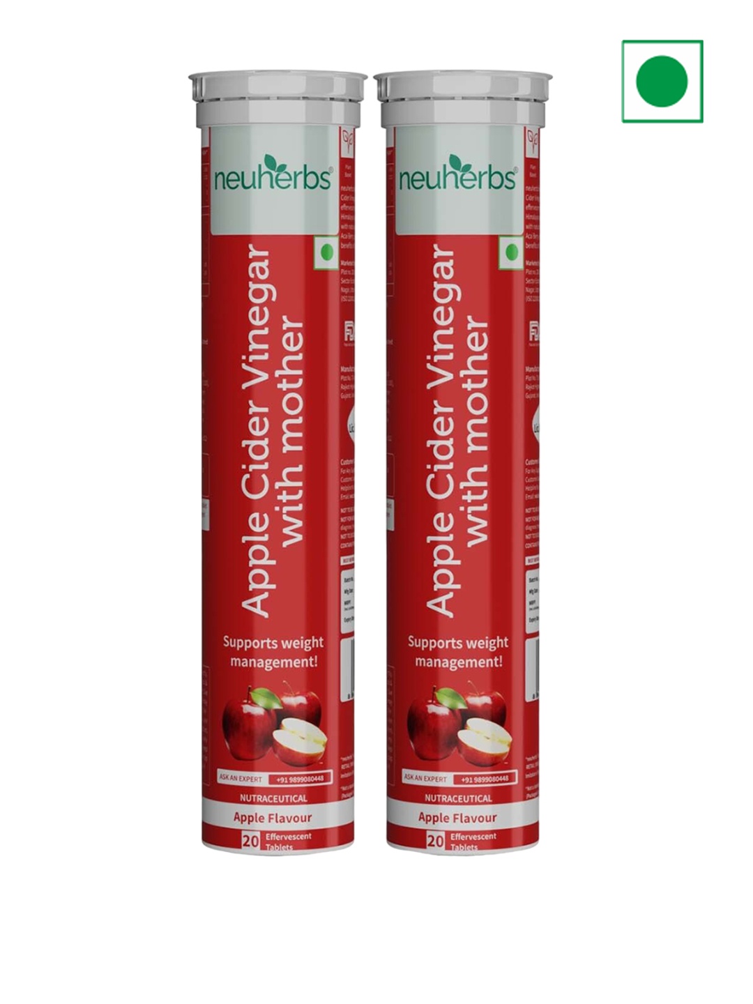 

Neuherbs Set Of 2 Apple Cider Vinegar With Mother Effervescent Tablets- 20 Tablets Each, Red