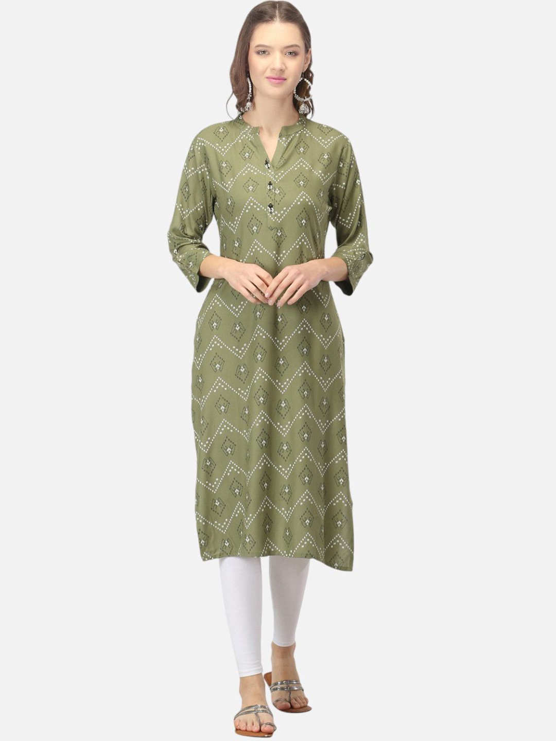 

Biyu Bandhani Printed Regular Cotton Straight Kurta, Green