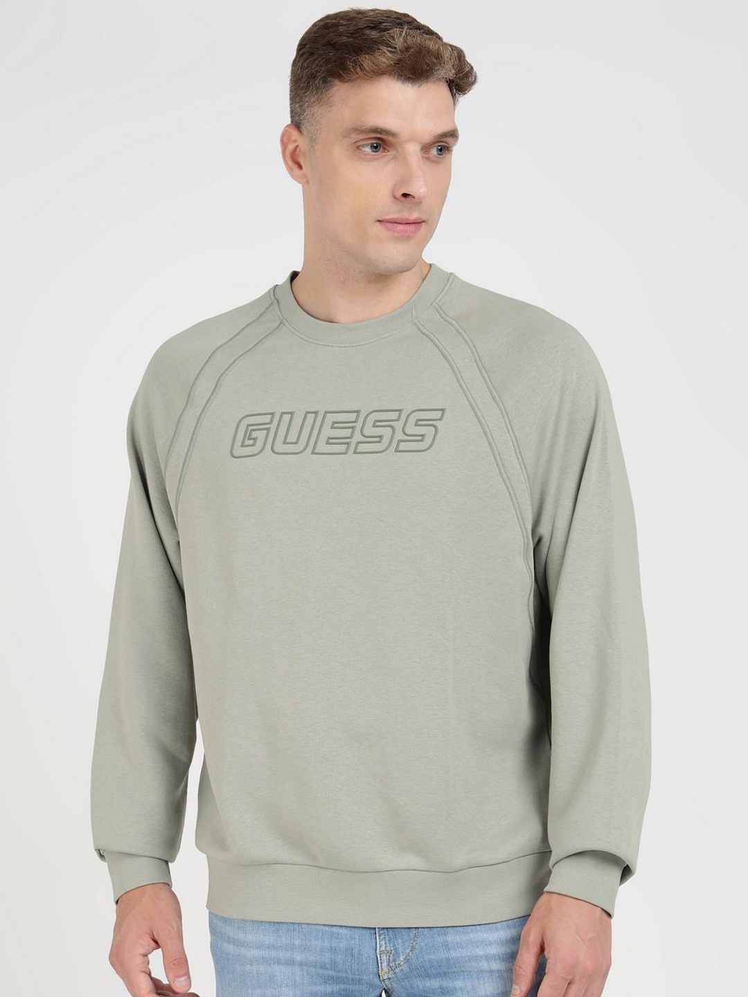 

GUESS Men Ribbed Round Neck Pullover Sweatshirt, Green