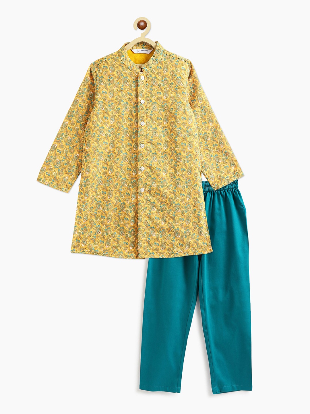 

Campana Boys Paisley Printed Regular Straight Kurta with Pyjamas, Yellow