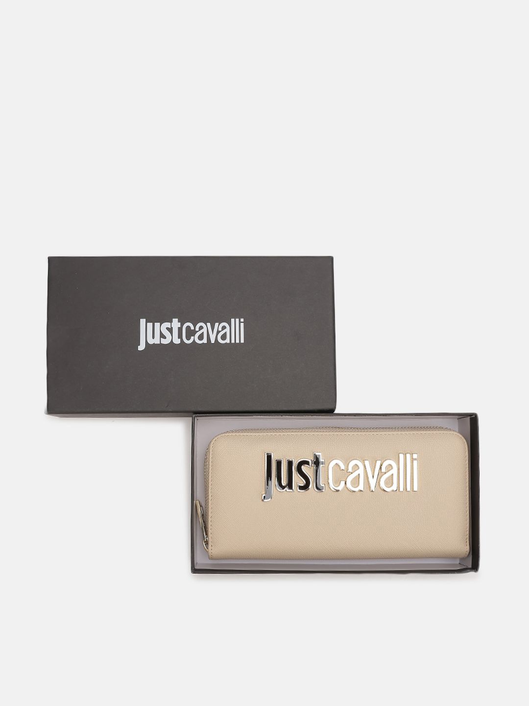 

Just Cavalli Women Typography Zip Around Wallet, Beige