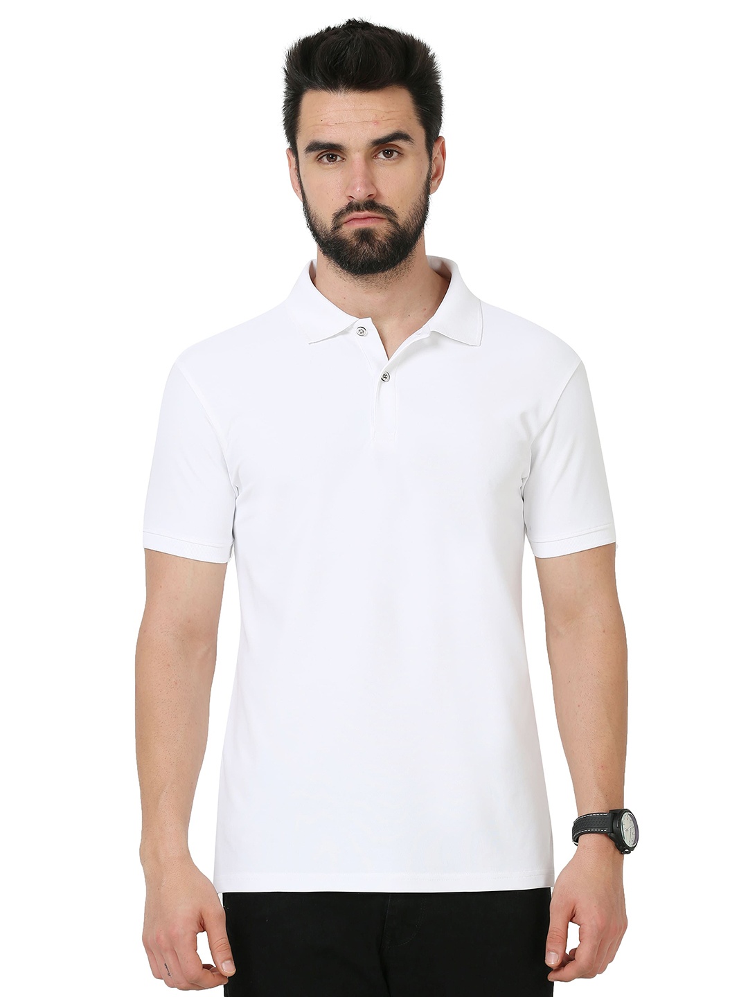 

ECOLINE Clothing Men Antimicrobial Solid Polo Collar T-shirt, White