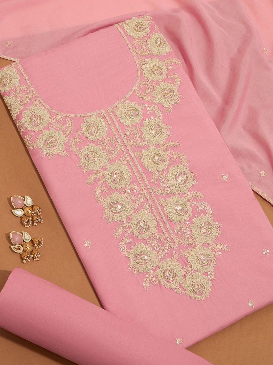 

Taneira Floral Embroidered Sequinned Unstitched Dress Material, Pink