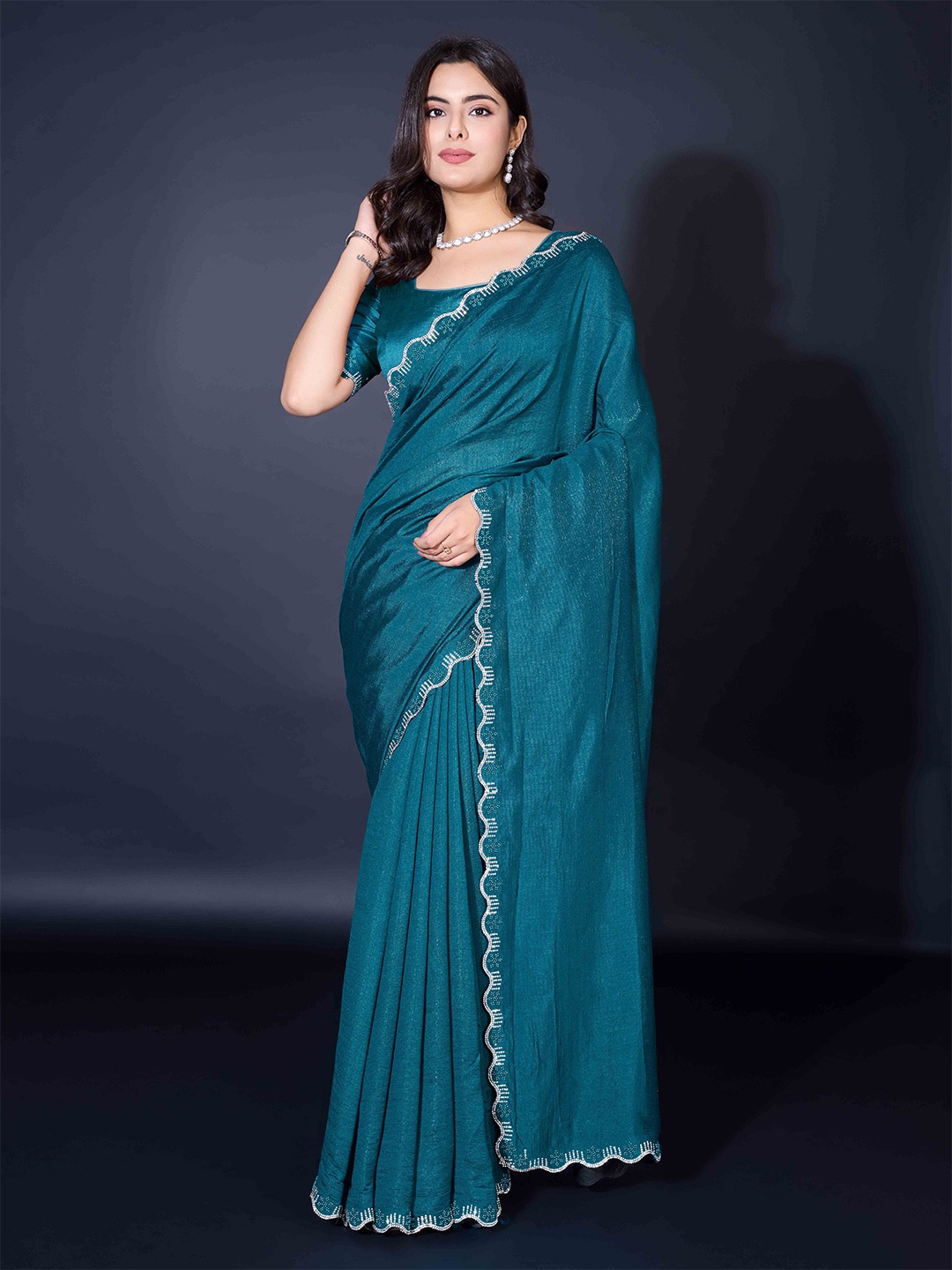 

Mitera Embellished Beads and Stones Saree, Blue