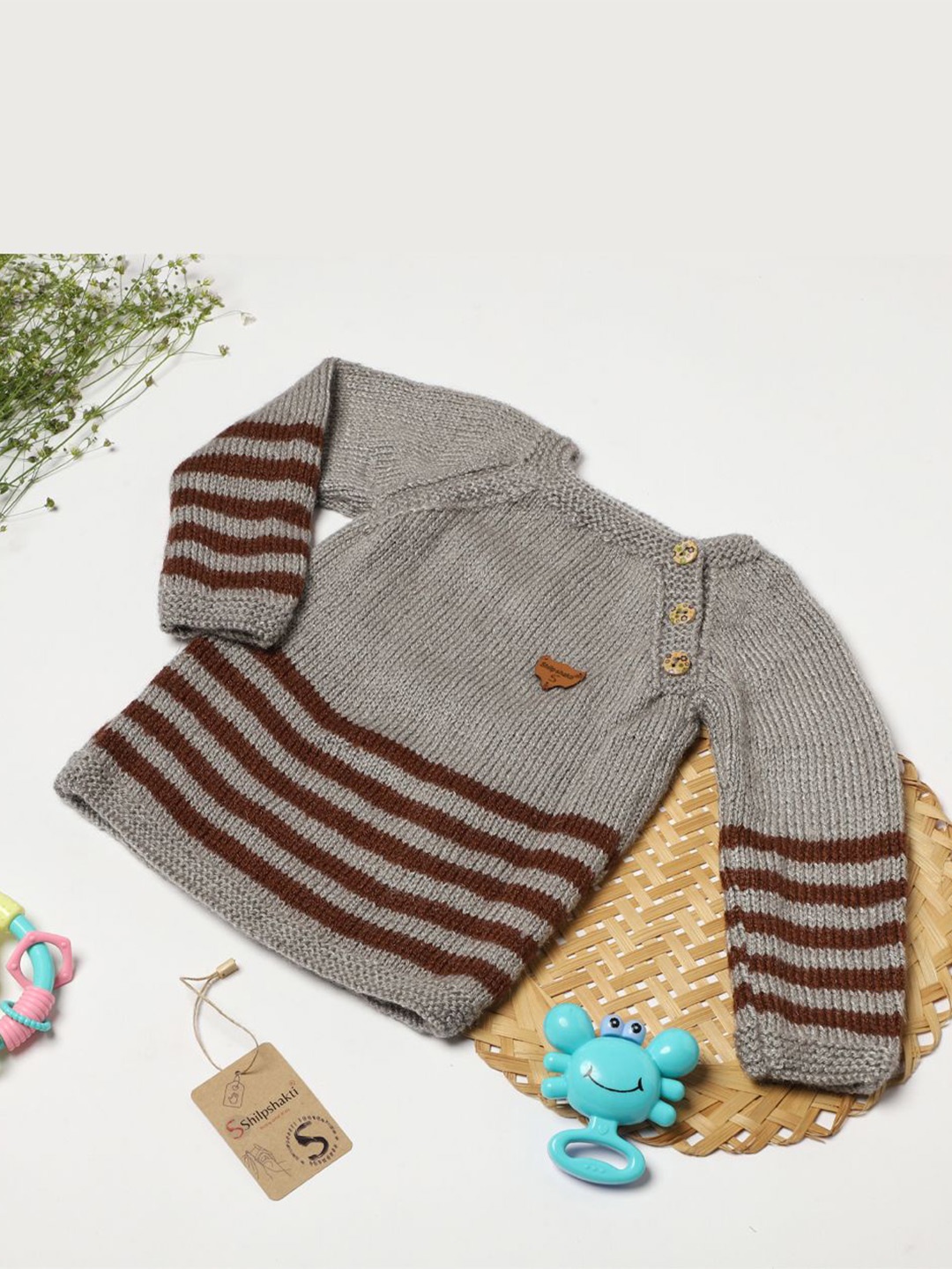 

ShilpShakti Kids Striped Woollen Pullover, Grey