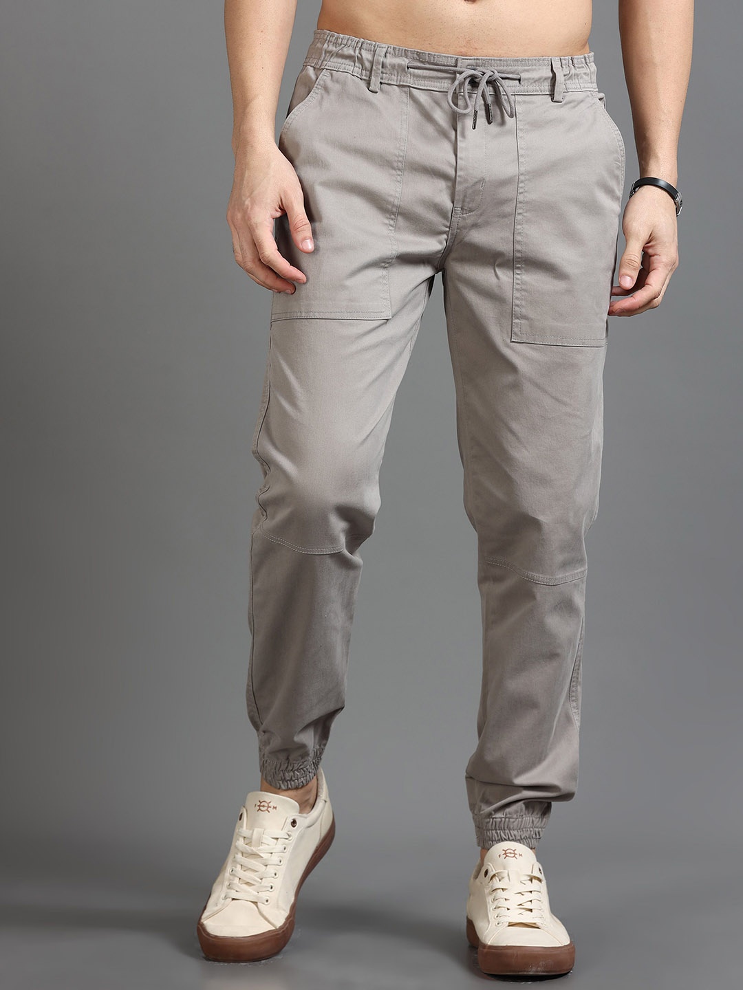 

CARBONN CLOTH Men Cotton Mid-Rise Joggers Trousers, Silver