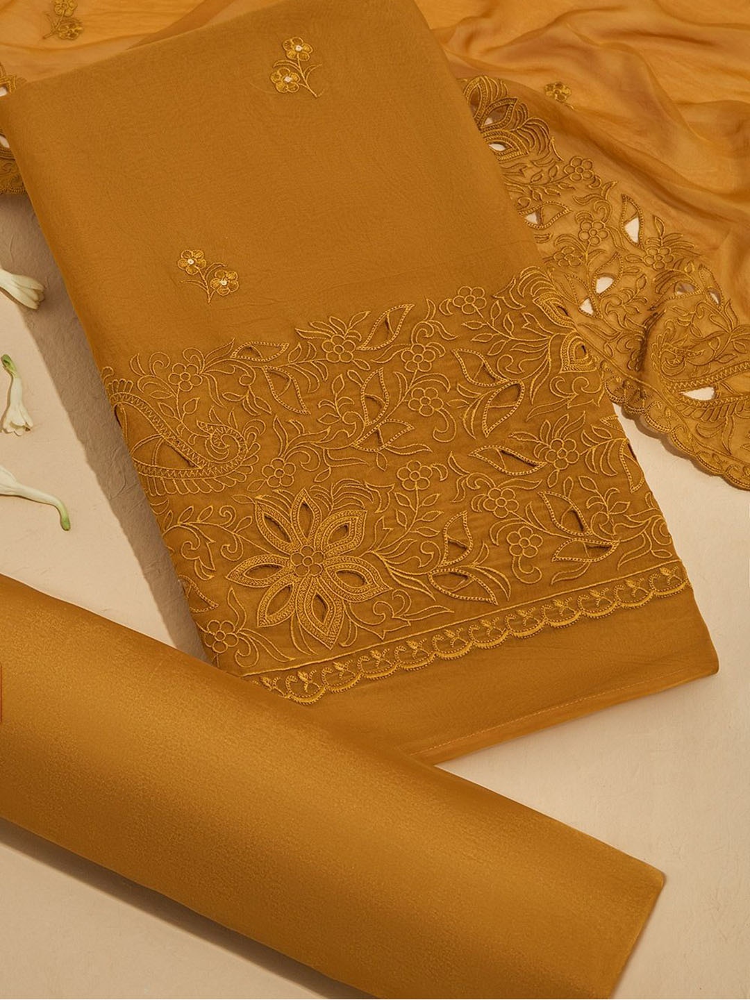 

Taneira Floral Embroidered Unstitched Dress Material, Yellow