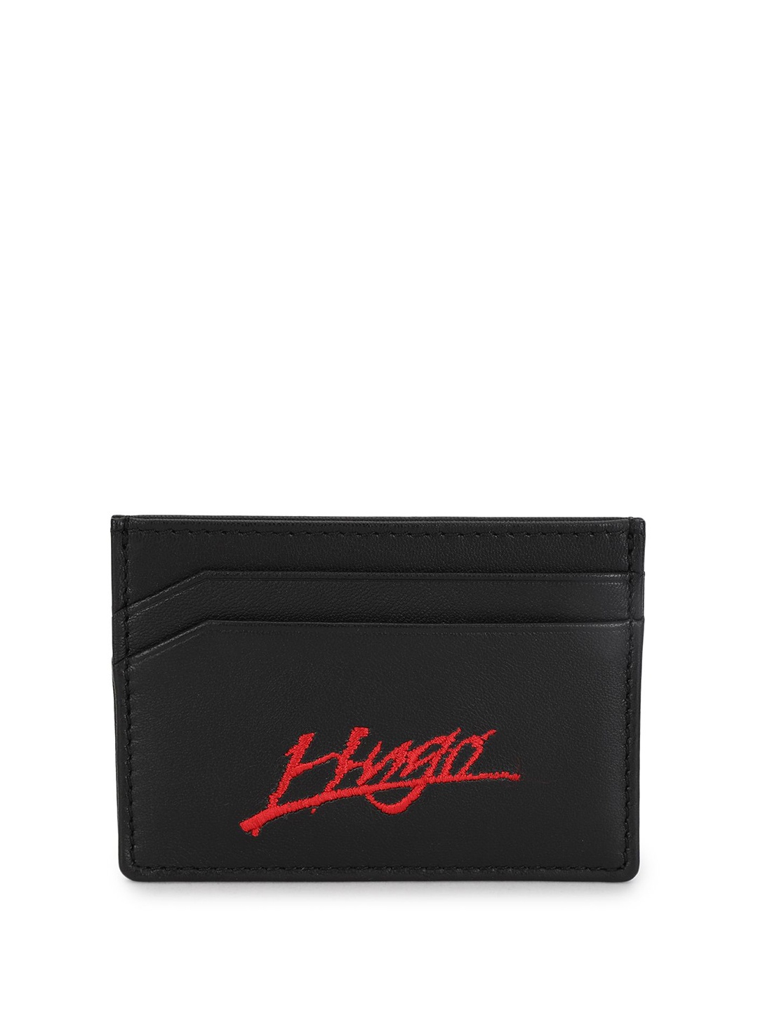 

HUGO Men Typography Printed Leather Zip Around Wallet, Black