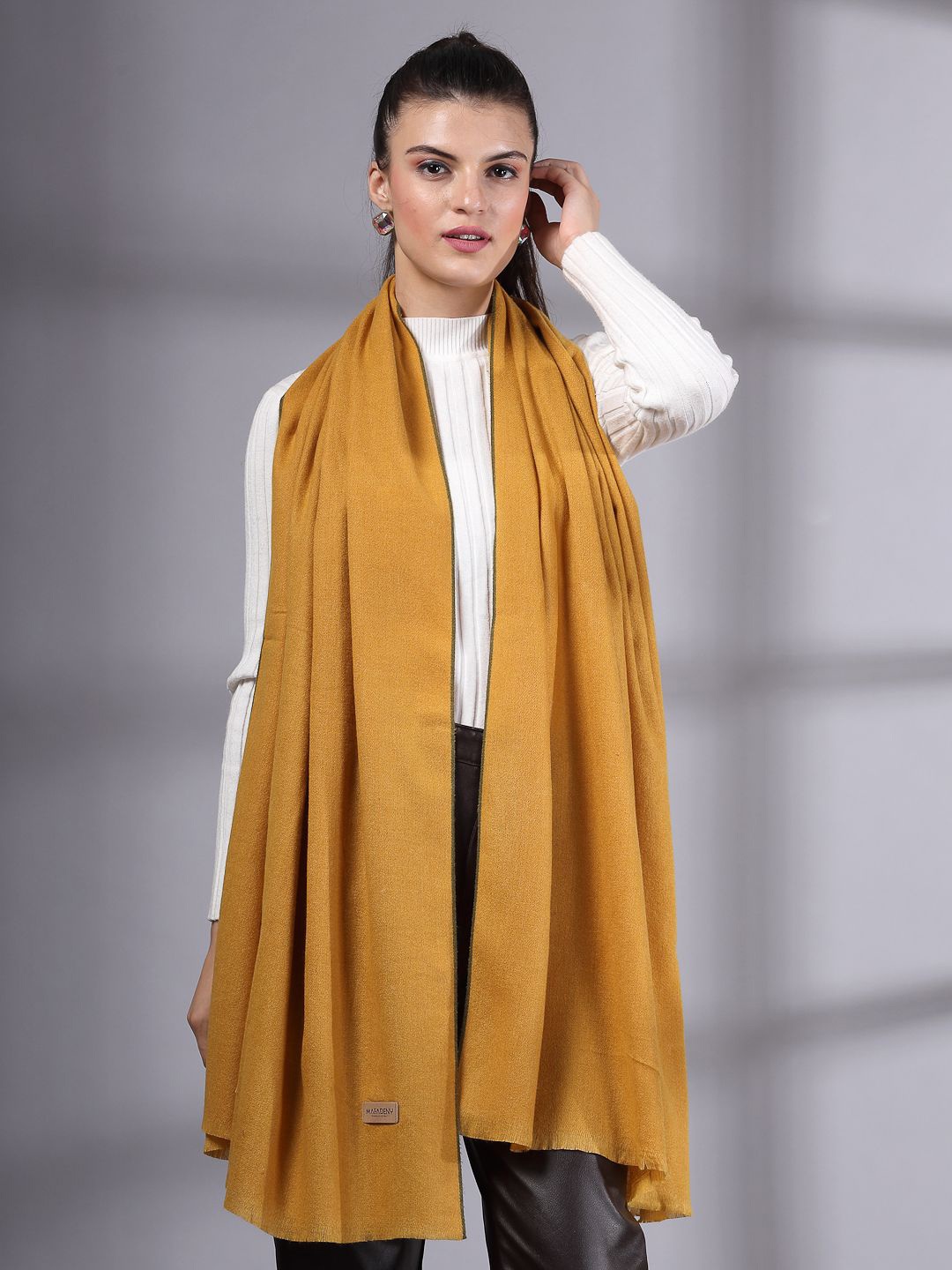 

Mafadeny Women Solid Stole Has Fringed Border, Mustard