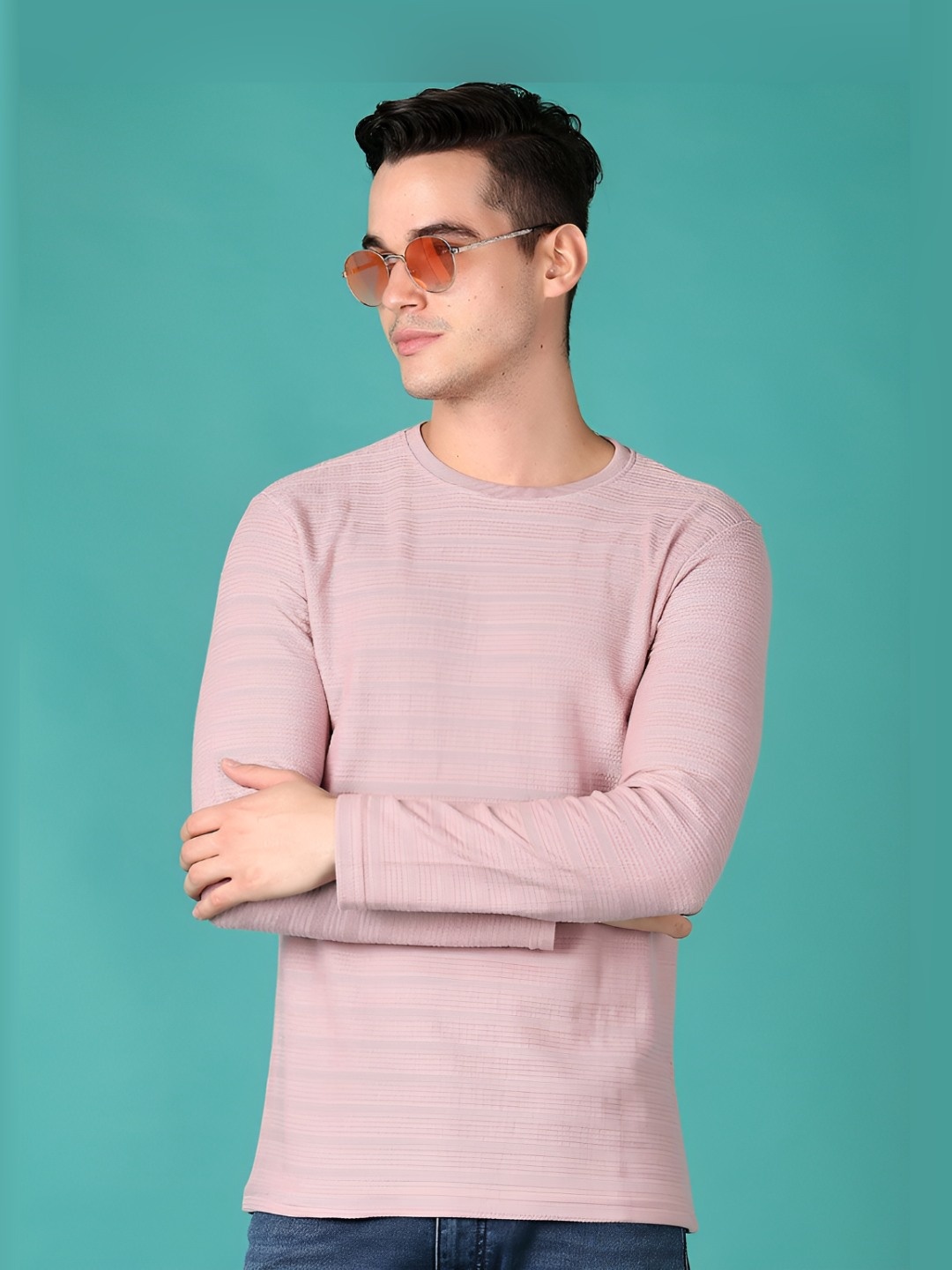 

V-Mart Men Striped Round Neck Cotton T-shirt, Pink