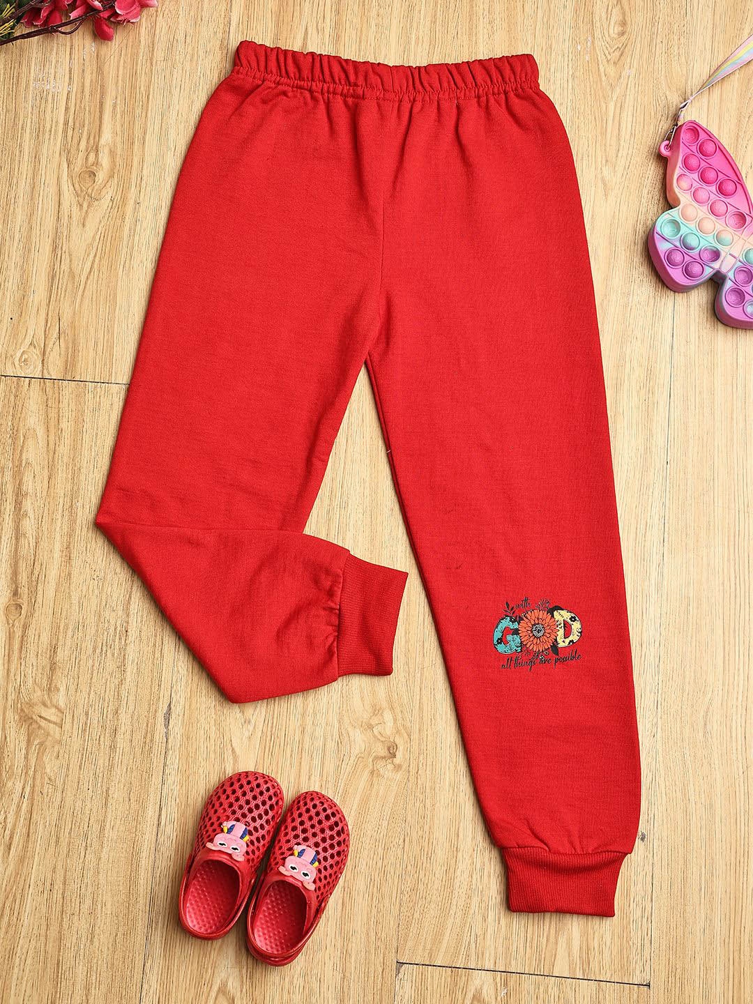 

Cutiekins Girls Graphic Printed Mid Rise Jogger, Red