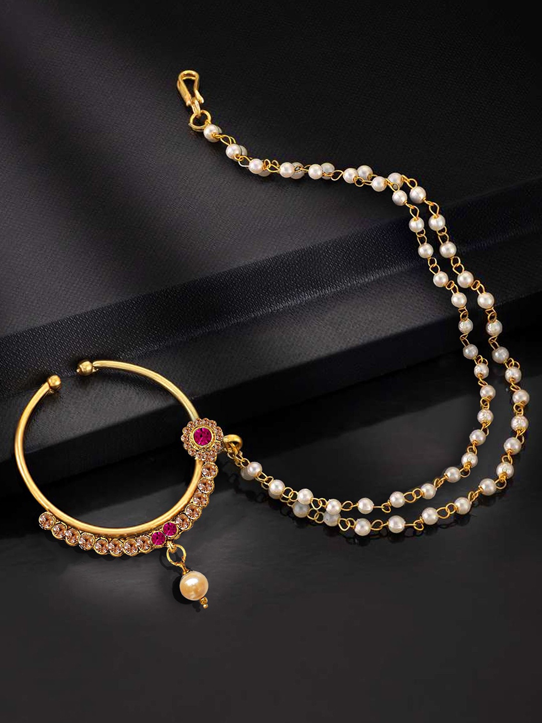 

LUCKY JEWELLERY 18K Gold-Plated Cubic Zirconia Chained Nosepin