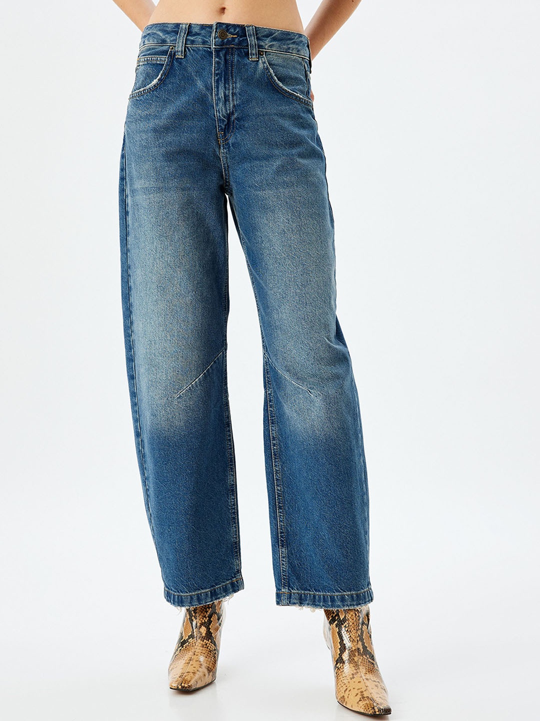 

Koton Women Cotton Flared Mid-Rise Clean Look Heavy Fade Jeans, Blue