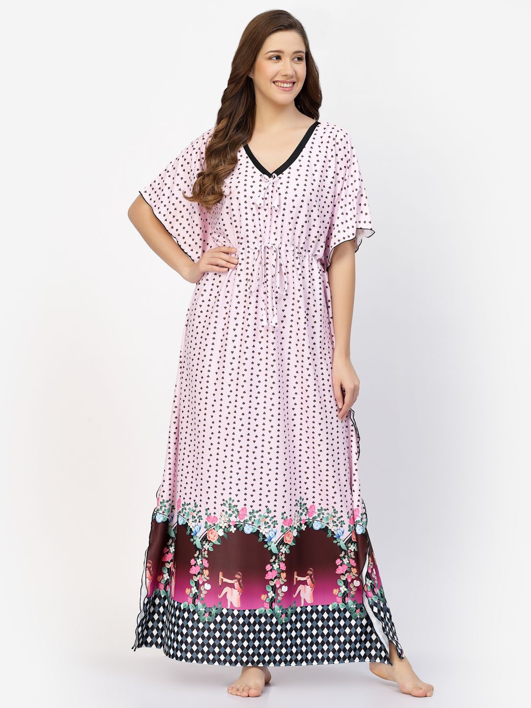 

CHUI MUI Conversational Printed Maxi Kaftan Nightdress, Pink