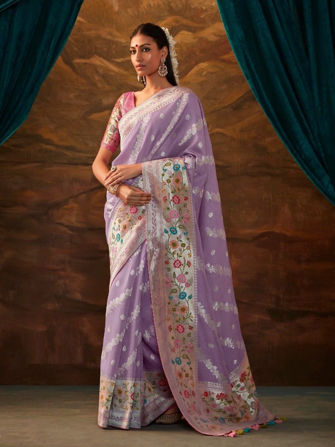

MAHALASA Ethnic Motifs Zari Paithani Saree, Purple