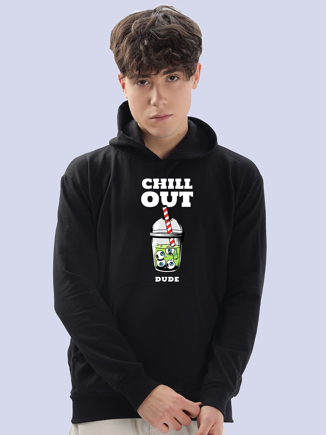 

FALTU.CO Men Printed Hooded Sweatshirt, Black