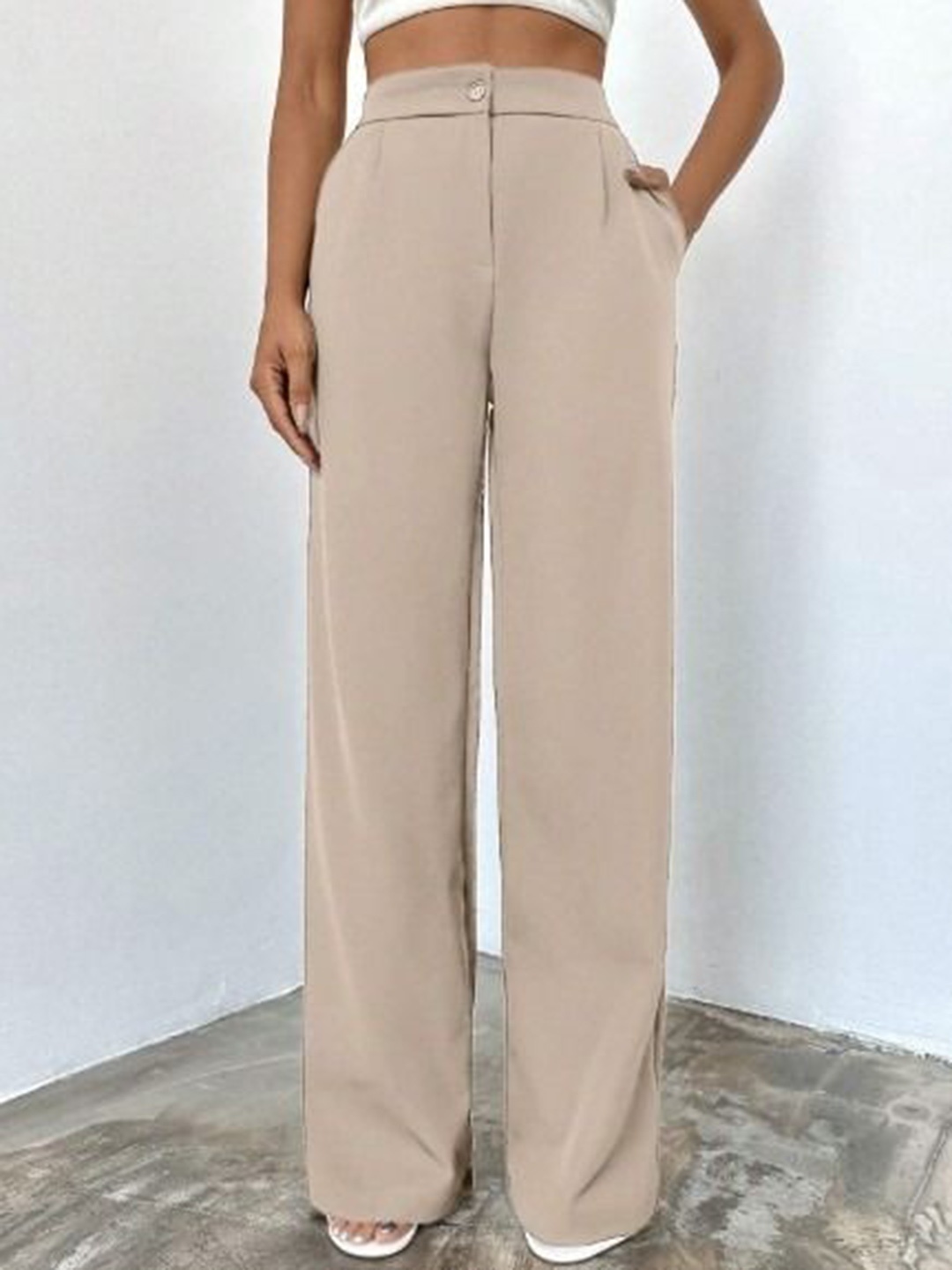

BROADSTAR Women Pleated Korean Pants, Beige