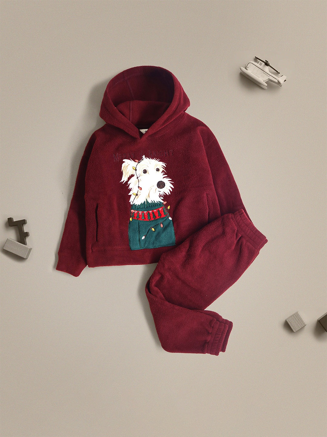 

Cherry Crumble Unisex Kids Printed Sweatshirt with Joggers, Maroon