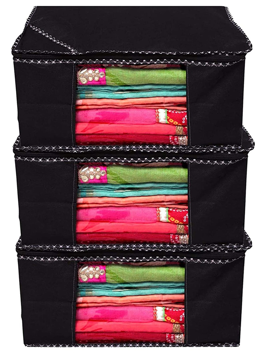 

Kuber Industries Black 3 Pieces Saree Organisers