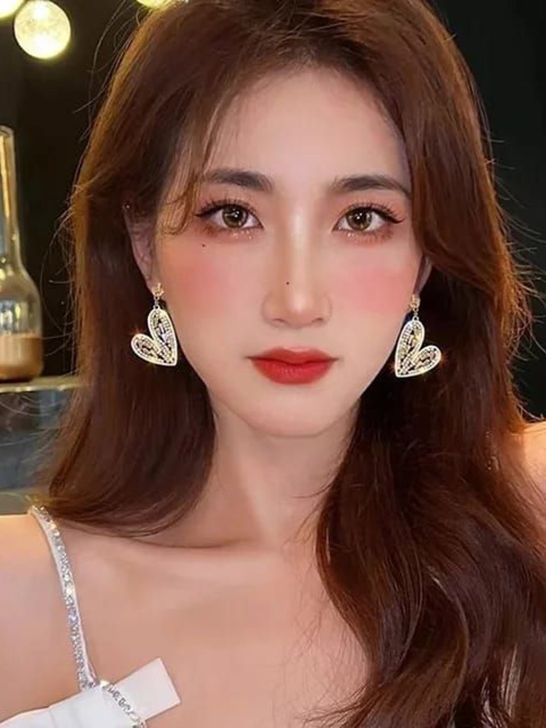 

YU FASHIONS Gold-Plated Rhinestone Studded Geometric Drop Earrings