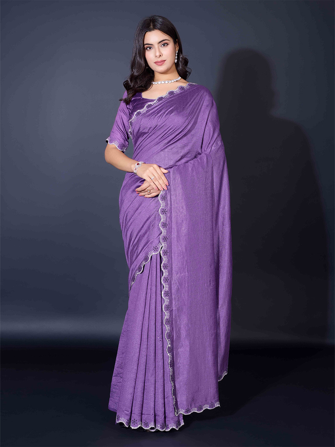 

Mitera Embellished Beads and Stones Saree, Purple