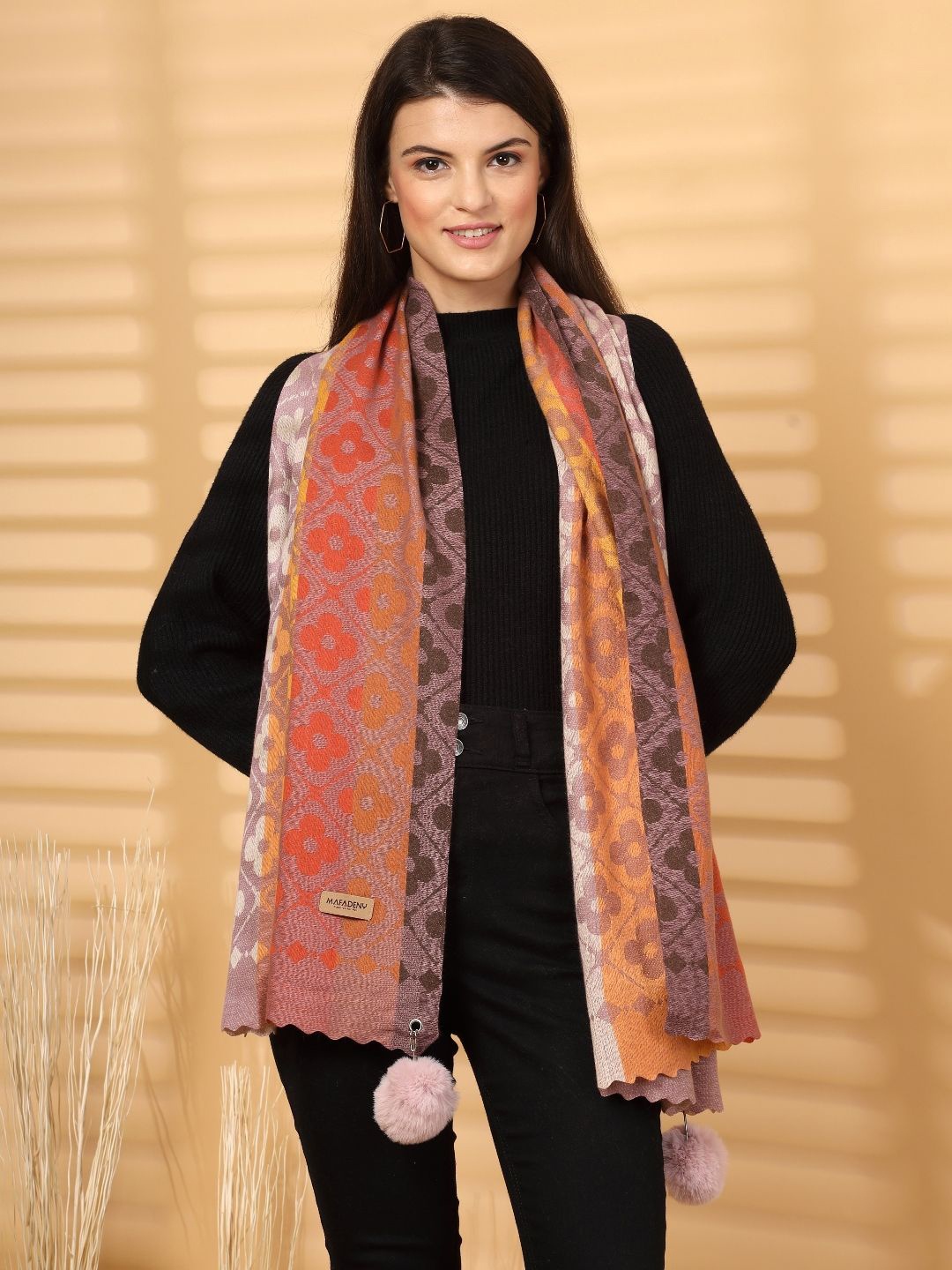 

Mafadeny Women Printed Casual Stole, Mauve