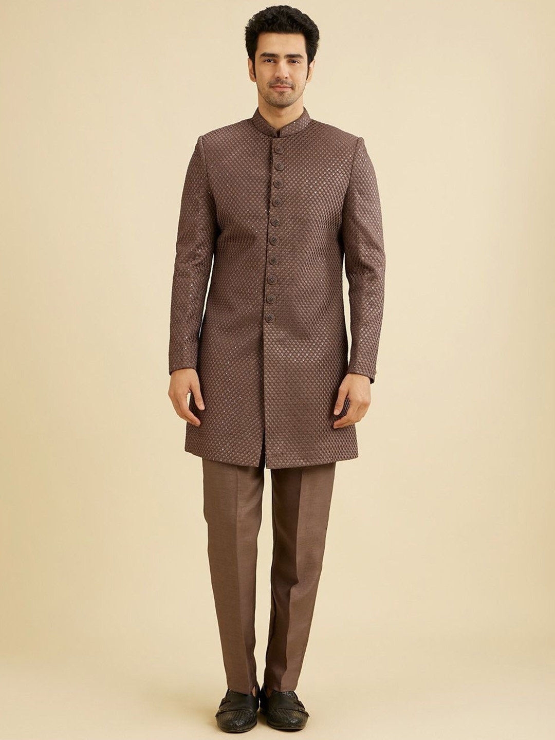 

Manyavar Men Embroidered Sequined Ethnic Sherwani Set, Brown
