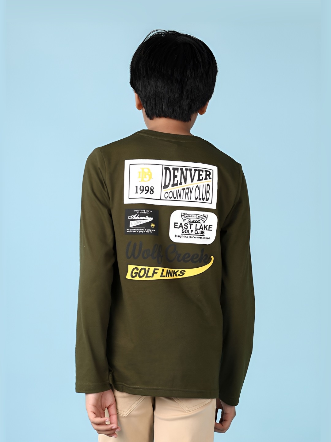 

V-Mart Boys Typography Printed Round Neck Cotton T-shirt, Olive