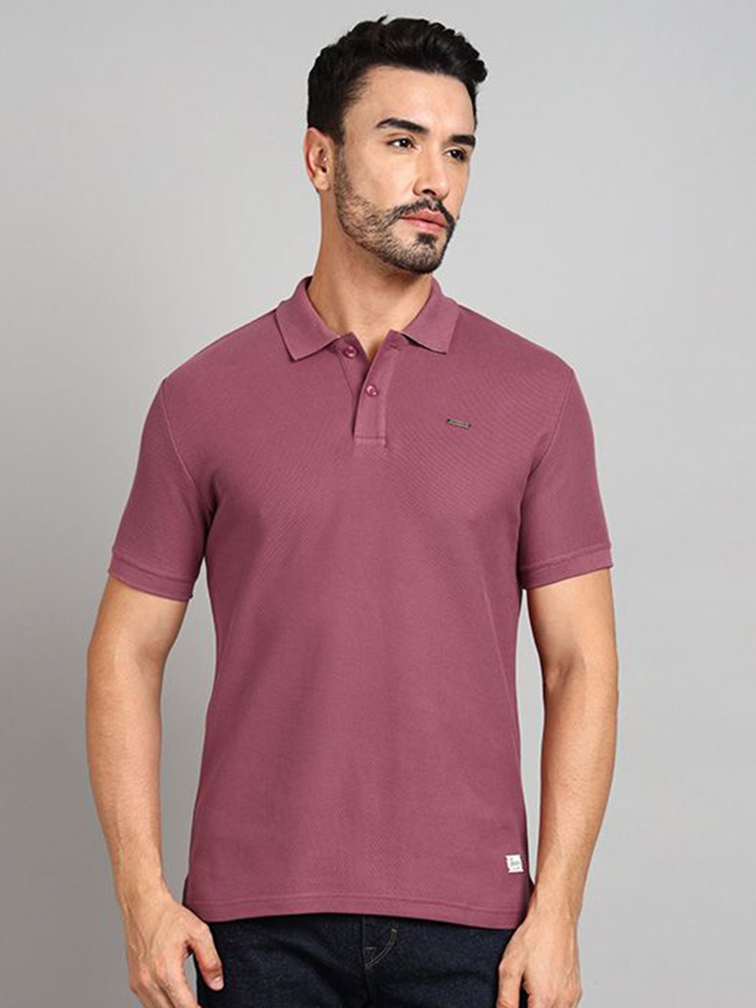 

Royal Enfield Men Solid Polo Collar Cotton T-shirt, Pink