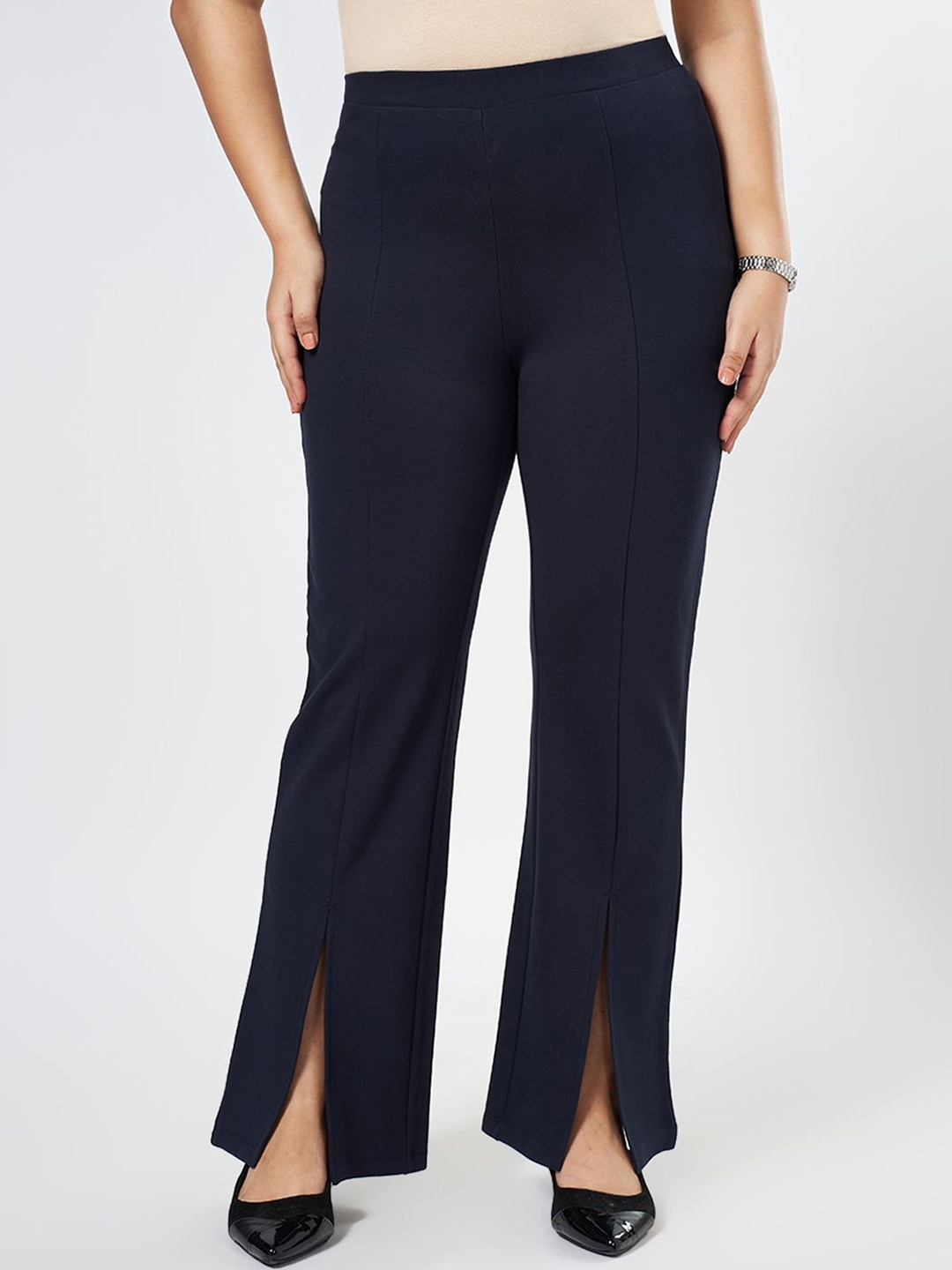 

Honey Curvytude by Pantaloons Women Plus Size Mid Rise Trousers, Black