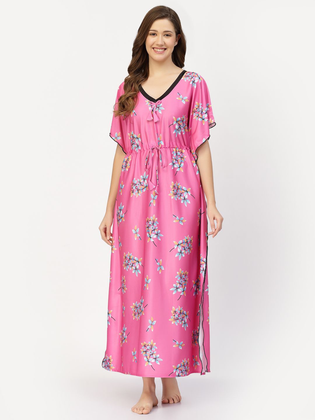 

CHUI MUI Women Printed Maxi Kaftan Nightdress, Pink
