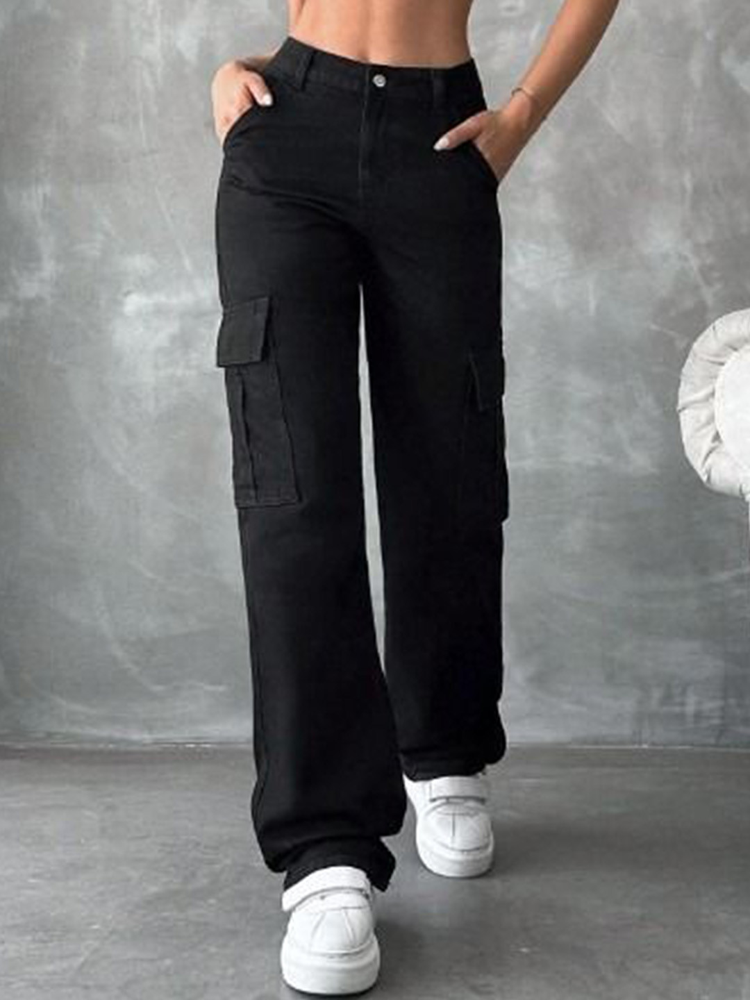 

Next One Women Smart High-Rise Stretchable Cargo Styles Jeans, Black